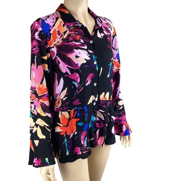 Habitat Top Size Small Vibrant Floral Multi-Color‎ Button-Down Blouse - Picture 2 of 6